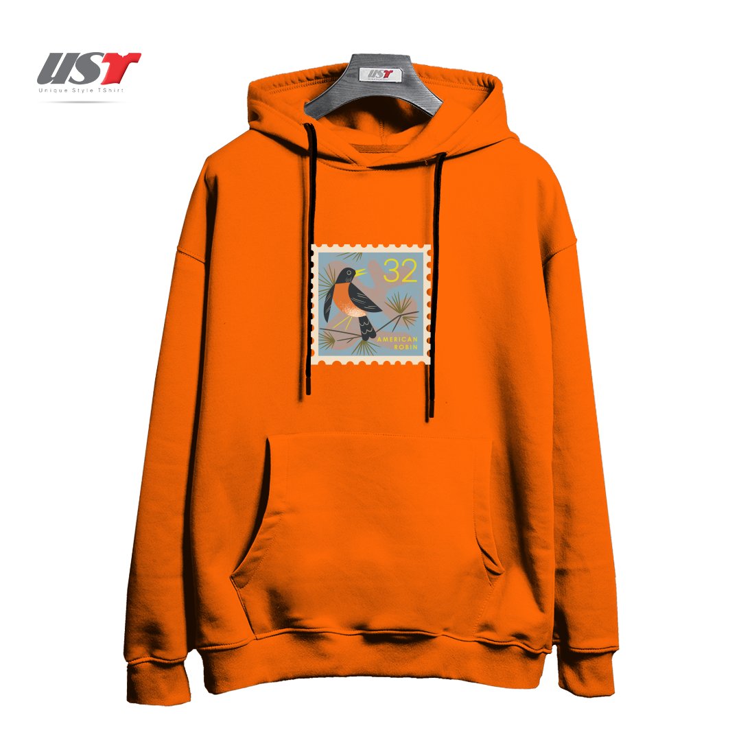 طرح ROBIN POSTAGE STAMP هودی اورسایزرنگ نارنجی