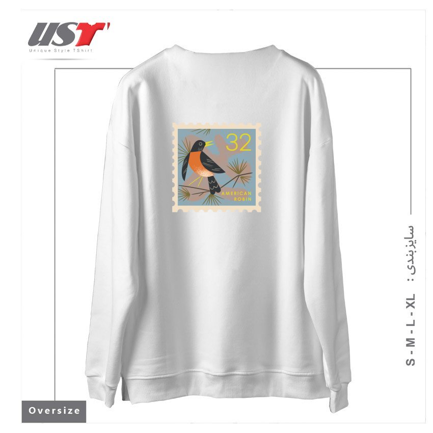 طرح ROBIN POSTAGE STAMP سوییشرت اورسایزرنگ سفید