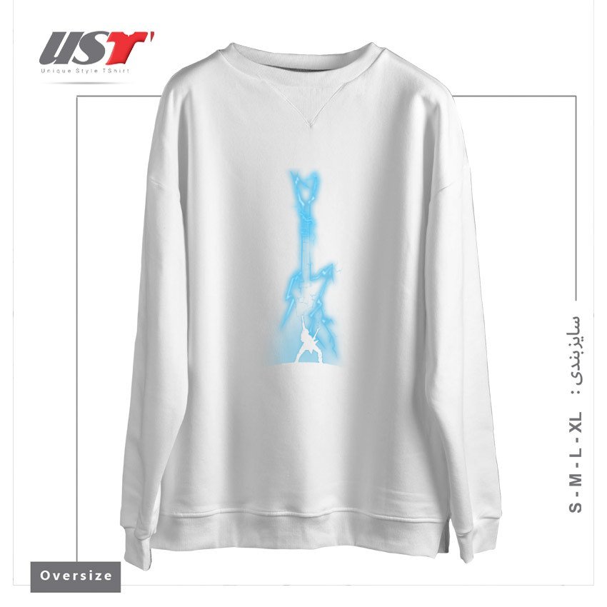 طرح ELECTRIC GUITAR THUNDER سوییشرت اورسایزرنگ سفید