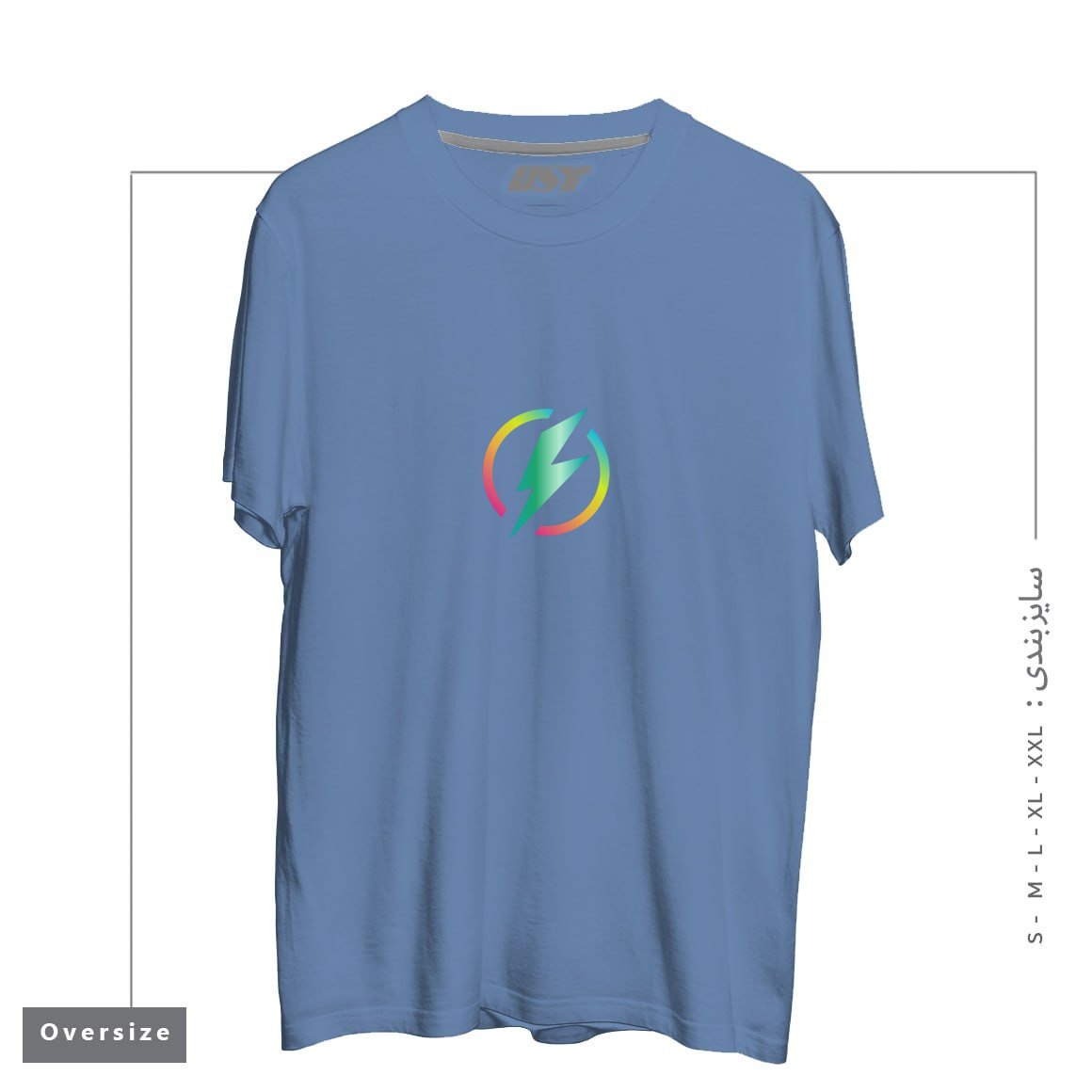 طرح MULTICOLORED LIGHTNING LOGO تیشرت اورسایزرنگ آبی نفتی