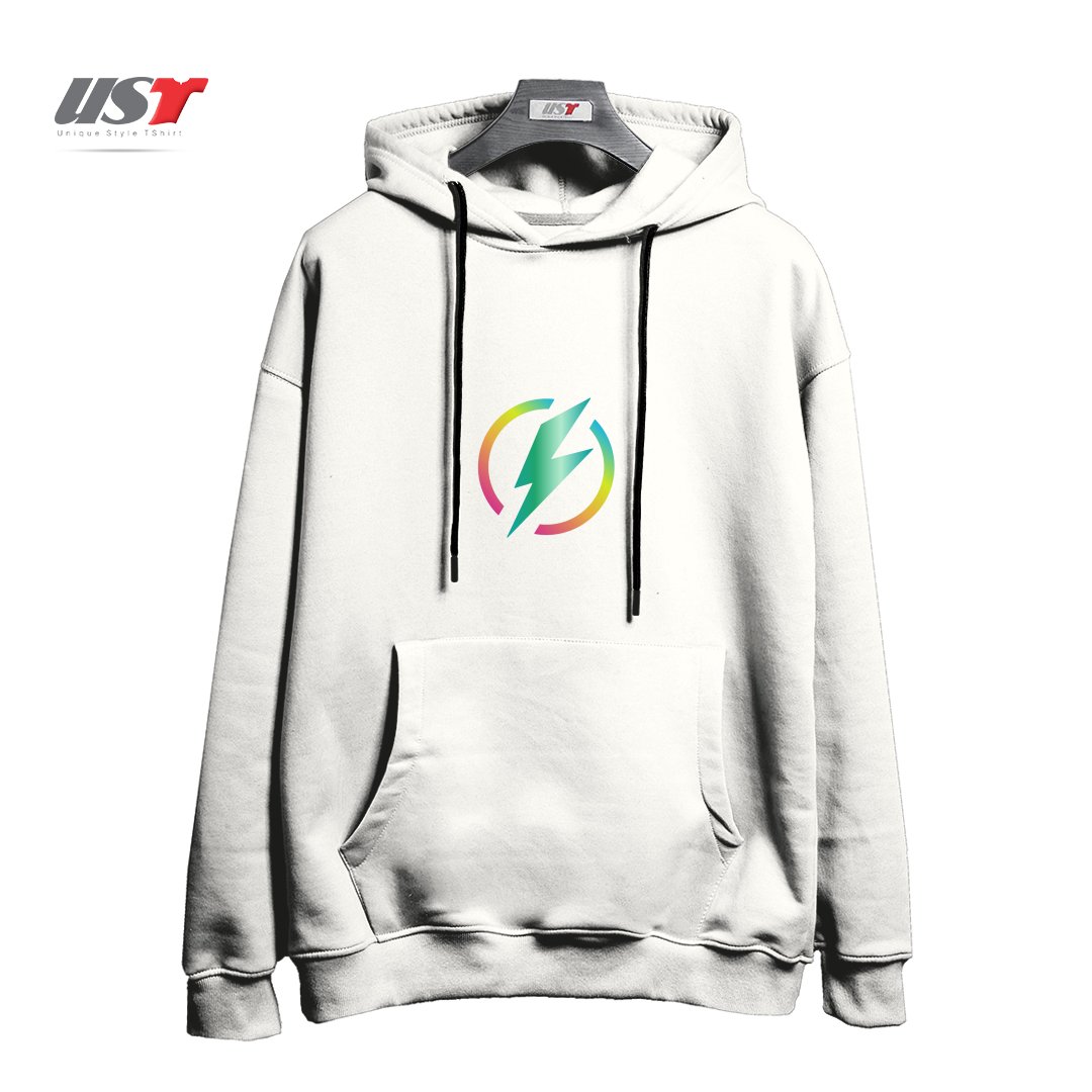 طرح MULTICOLORED LIGHTNING LOGO هودی اورسایزرنگ سفید