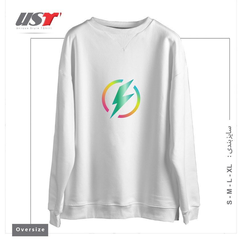 سوییشرت اورسایز طرح MULTICOLORED LIGHTNING LOGO