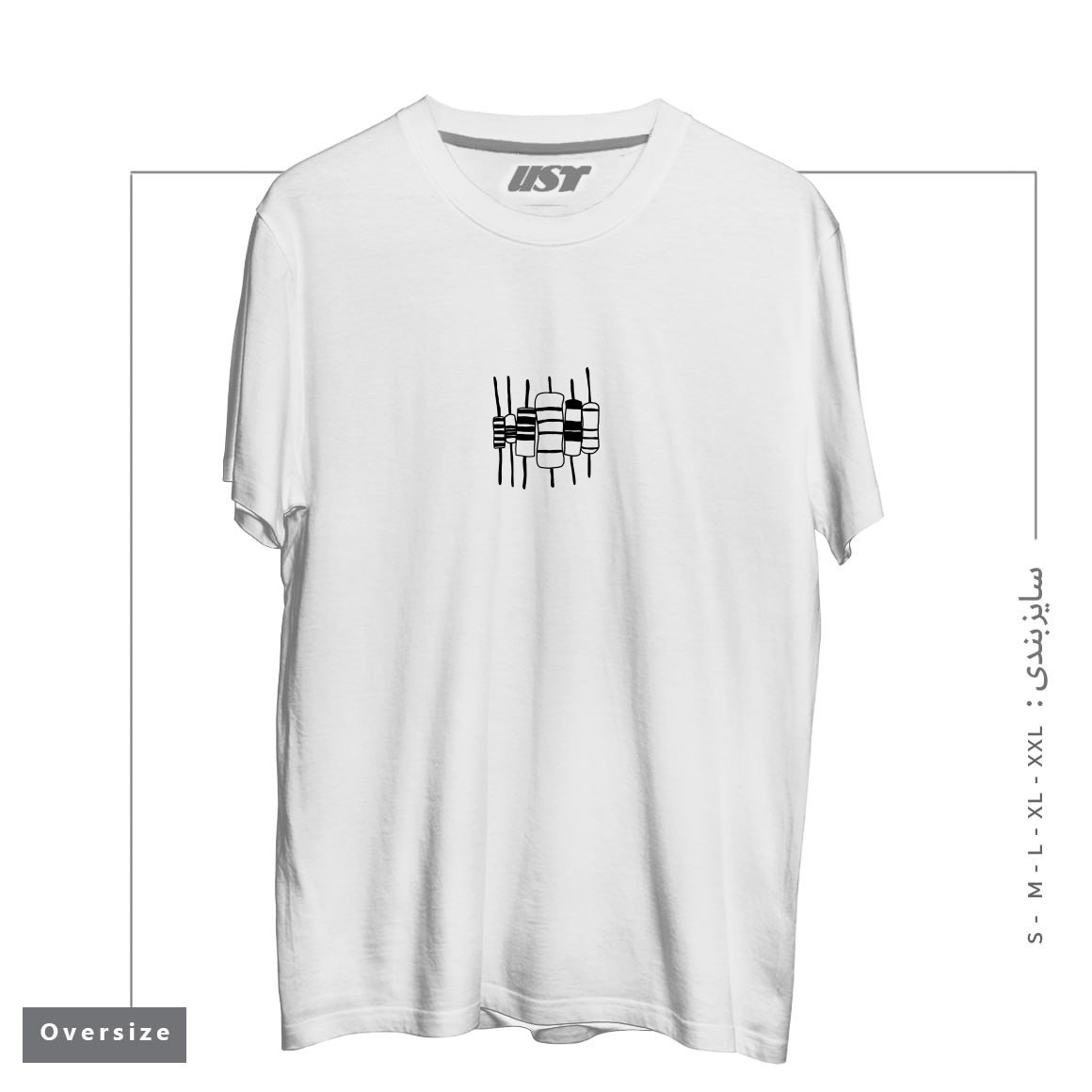 طرح RESISTORS - BLACK ON WHITE تیشرت اورسایزرنگ سفید