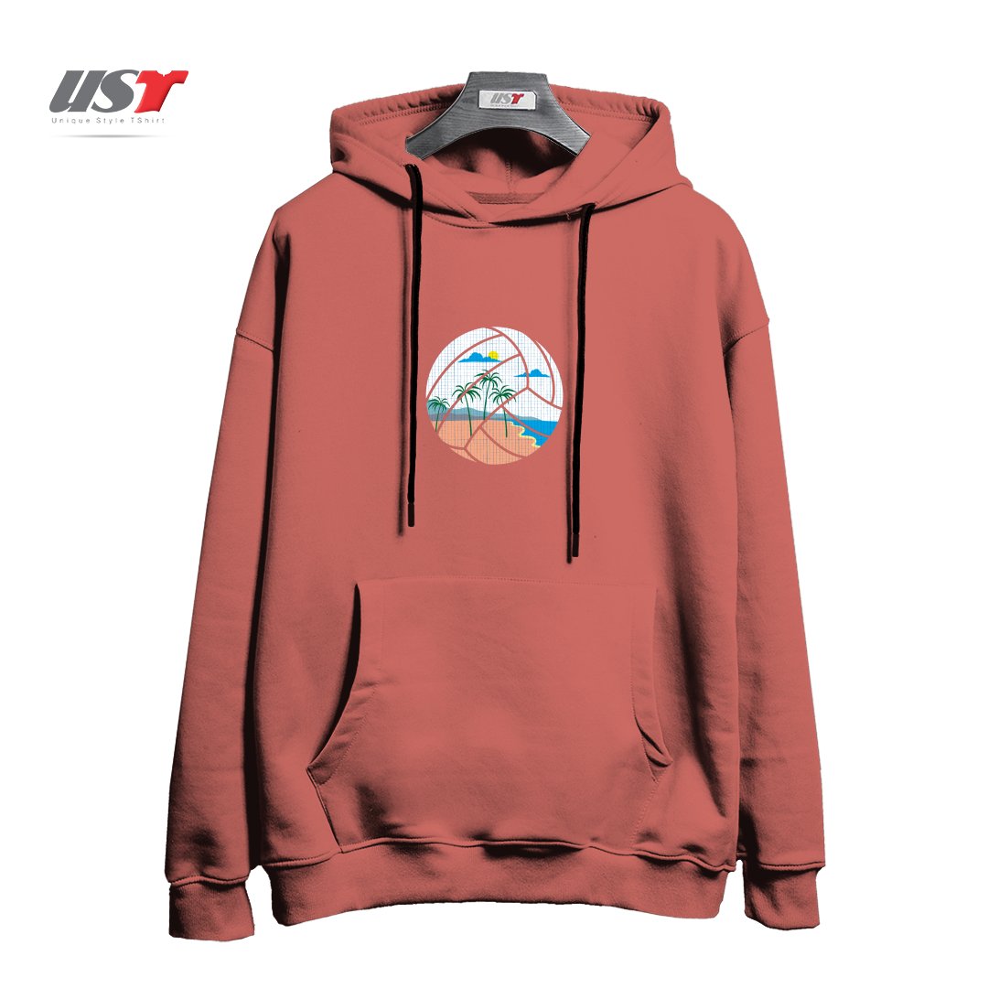 طرح BEACH VOLLEYBALL هودی اورسایزرنگ آجری