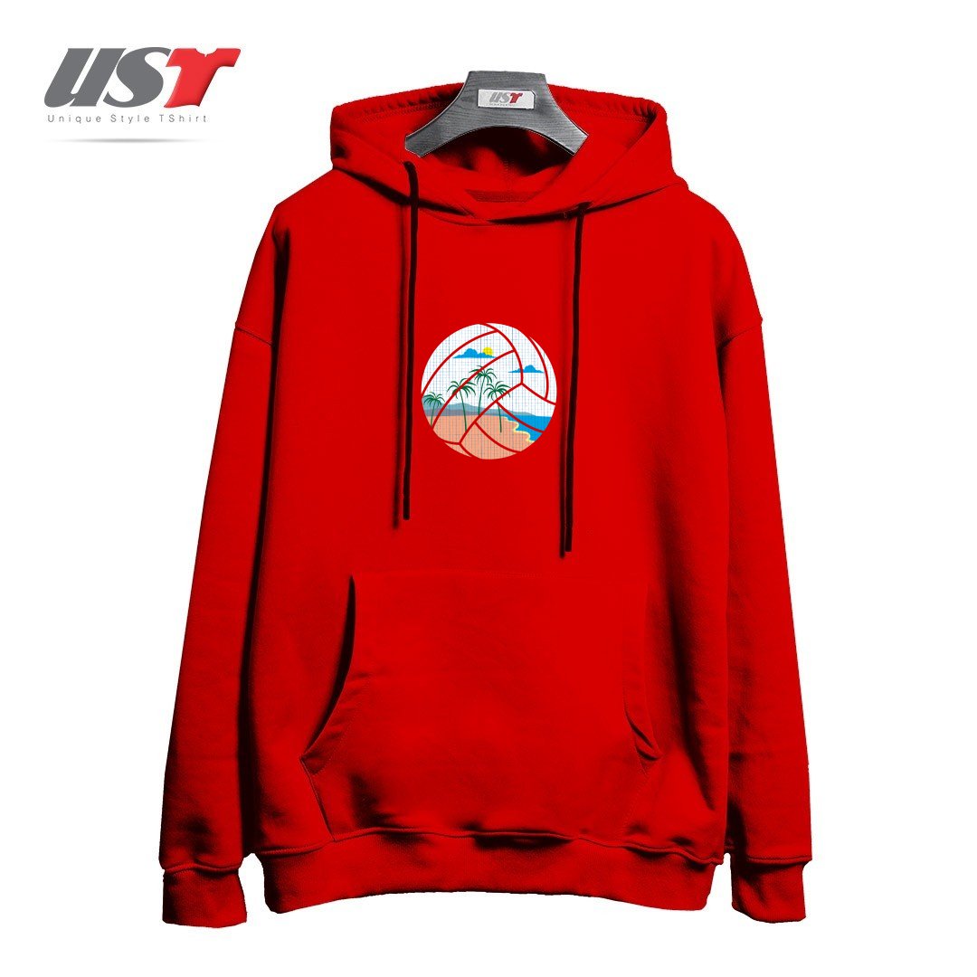 طرح BEACH VOLLEYBALL هودی اورسایزرنگ قرمز