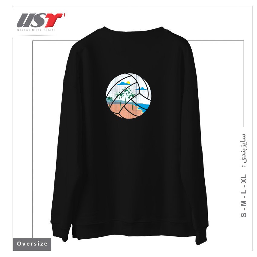 طرح BEACH VOLLEYBALL سوییشرت اورسایزرنگ مشکی