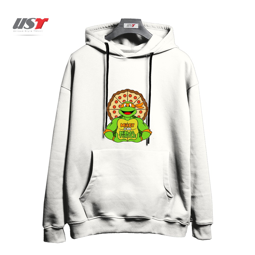 طرح ORANGE TURTLE هودی اورسایزرنگ سفید