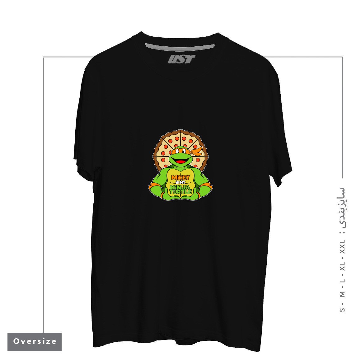 طرح ORANGE TURTLE تیشرت اورسایزرنگ مشکی