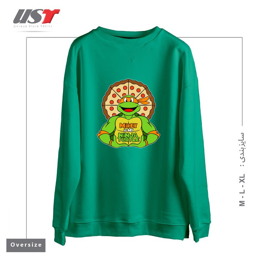 طرح ORANGE TURTLE سوییشرت اورسایزرنگ سبز سدری