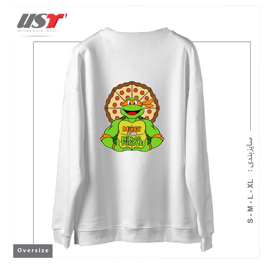 طرح ORANGE TURTLE سوییشرت اورسایزرنگ سفید