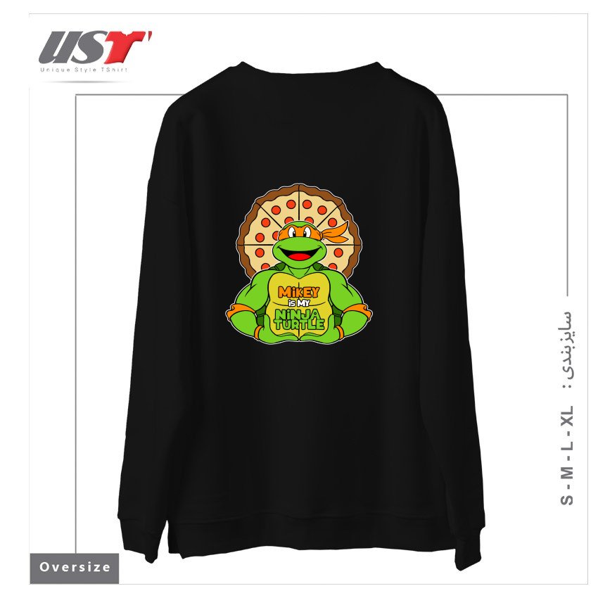 طرح ORANGE TURTLE سوییشرت اورسایزرنگ مشکی