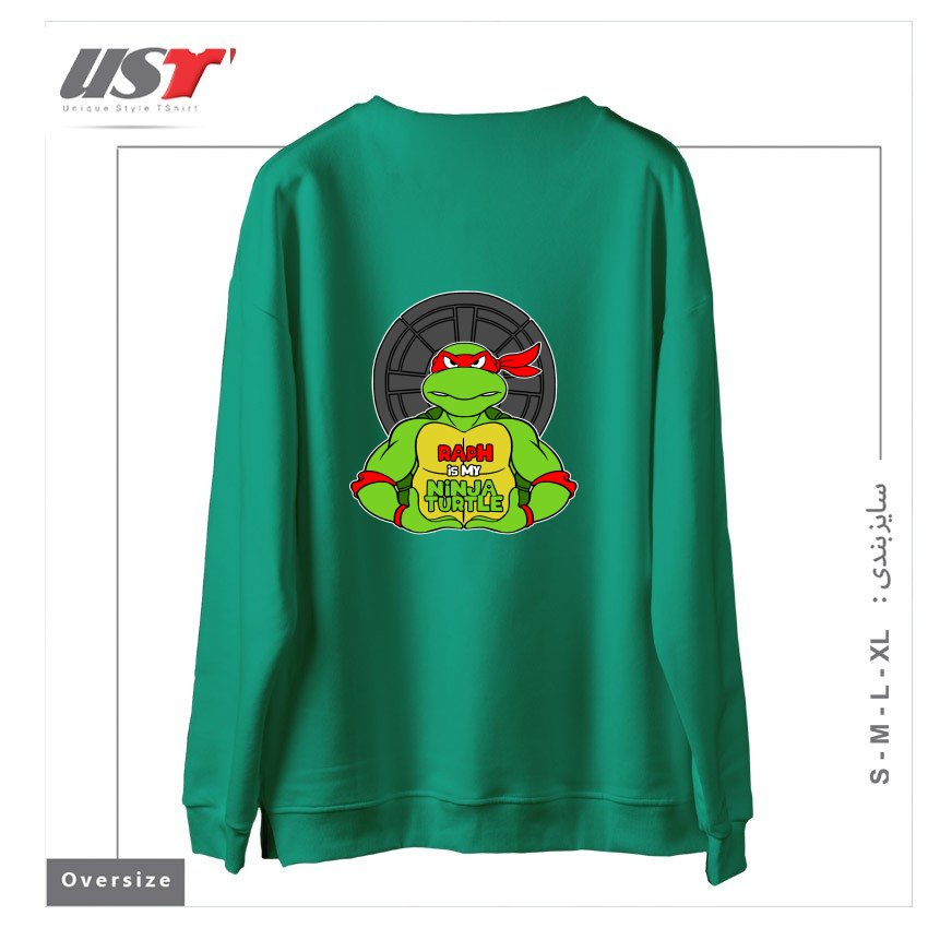 طرح RED TURTLE سوییشرت اورسایزرنگ سبز سدری