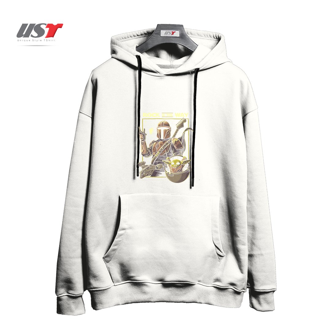 طرح ROCK IS THE WAY - GEEK MUSIC GIFT هودی اورسایزرنگ سفید