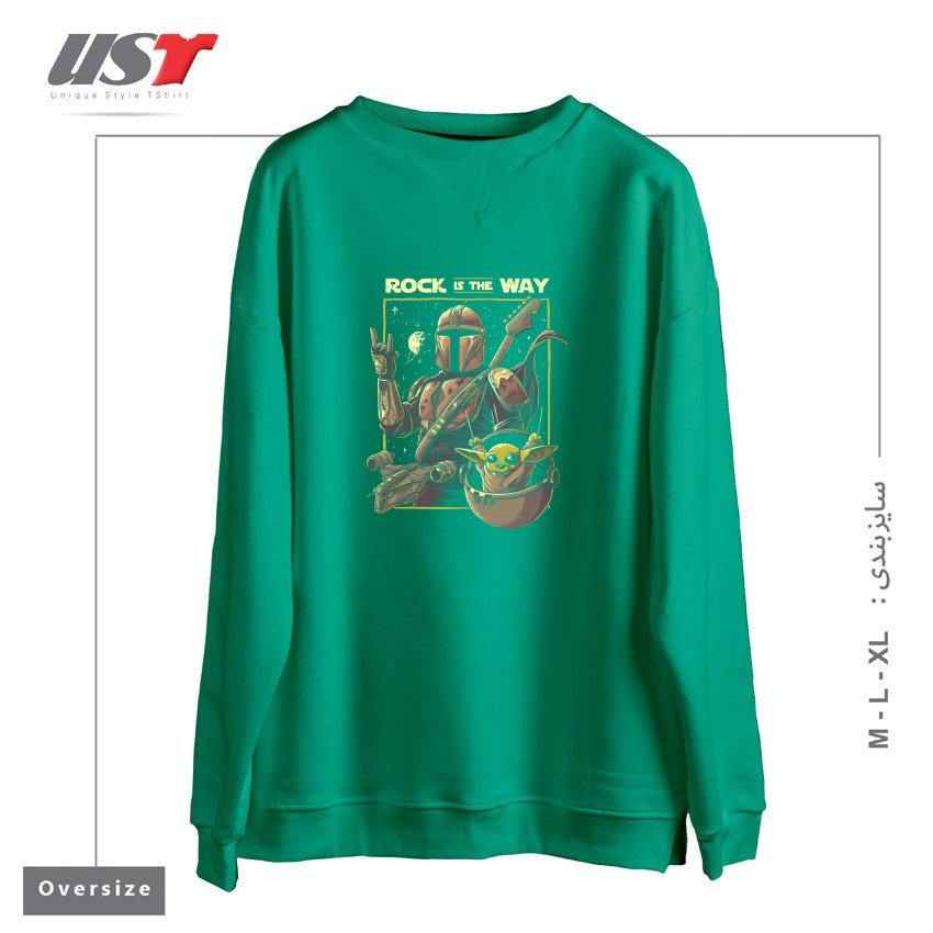طرح ROCK IS THE WAY - GEEK MUSIC GIFT سوییشرت اورسایزرنگ سبز سدری
