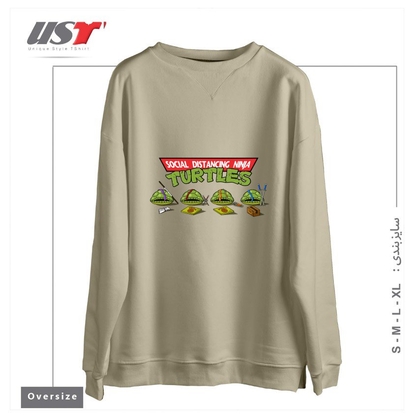 سوییشرت اورسایز طرح SOCIAL DISTANCING TURTLES