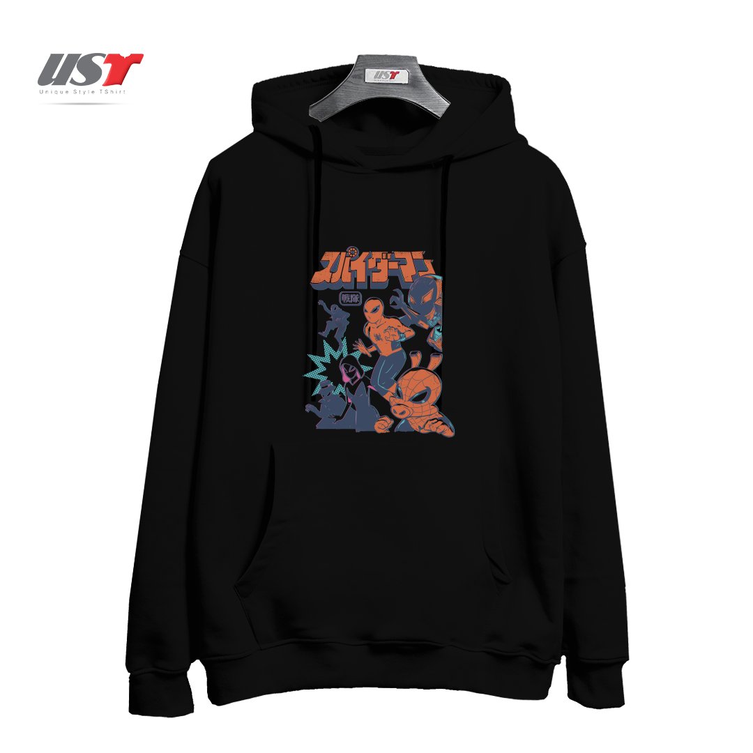 طرح SPIDER SQUADRON هودی اورسایزرنگ مشکی