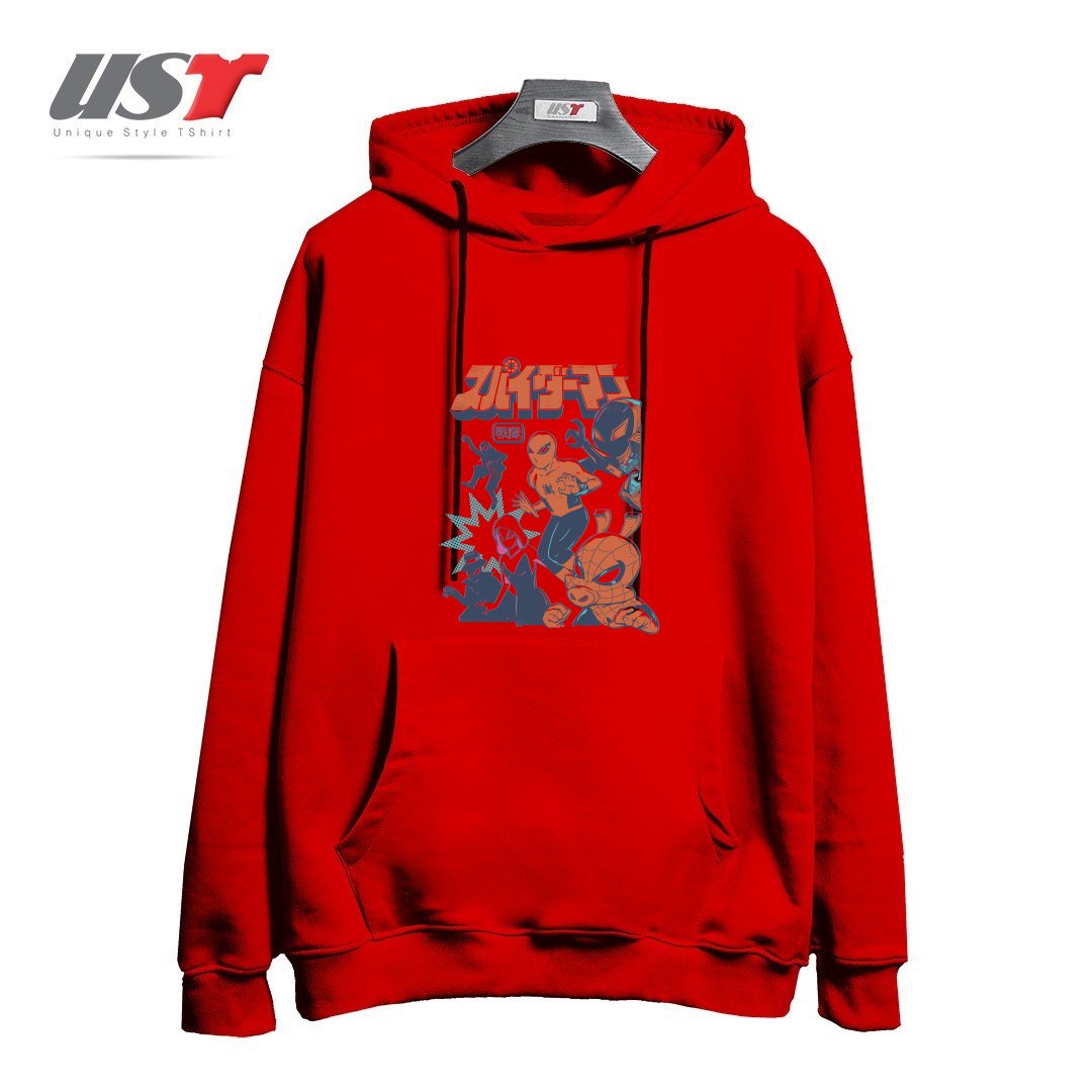 طرح SPIDER SQUADRON هودی اورسایزرنگ قرمز