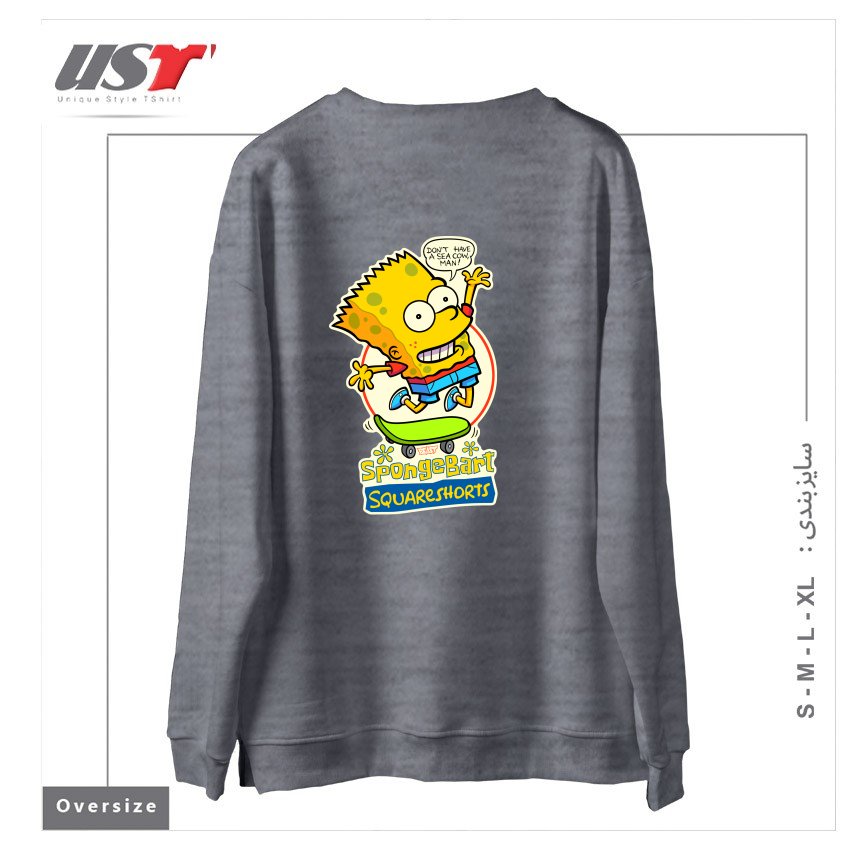 طرح SPONGEBART SQUARESHORTS سوییشرت اورسایزرنگ طوسی ملانژ