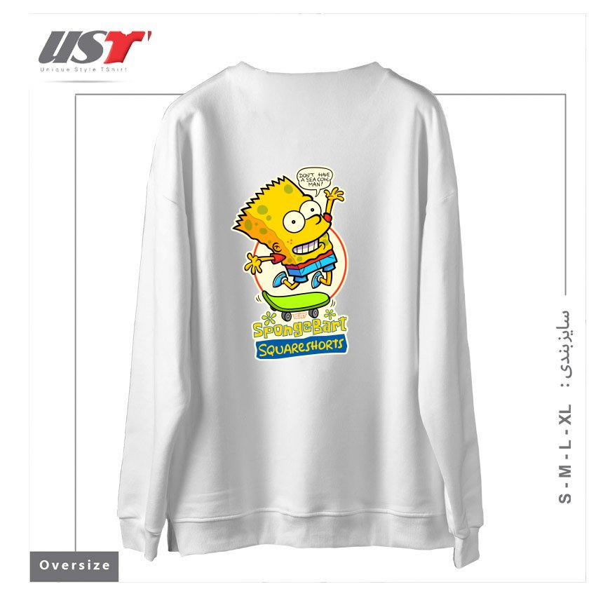 طرح SPONGEBART SQUARESHORTS سوییشرت اورسایزرنگ سفید