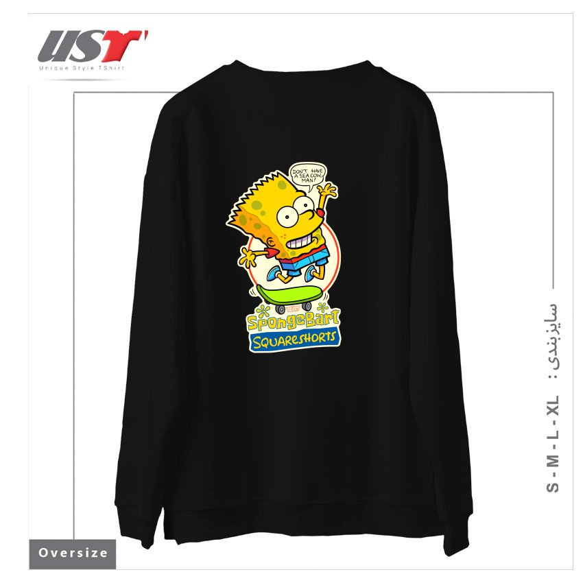 طرح SPONGEBART SQUARESHORTS سوییشرت اورسایزرنگ مشکی