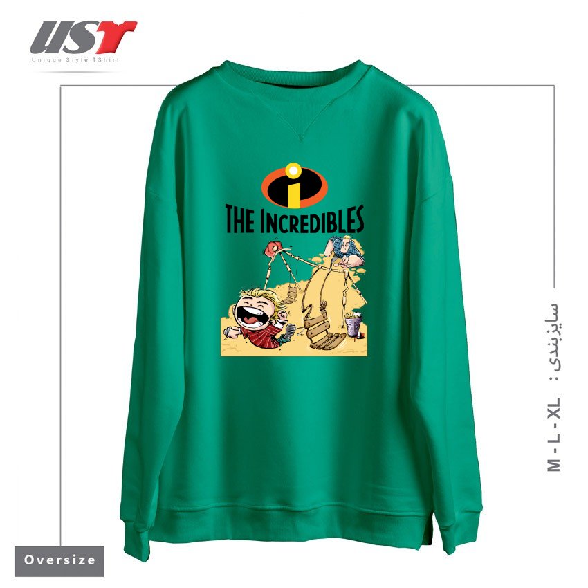 طرح THE INCREDIBLES سوییشرت اورسایزرنگ سبز سدری