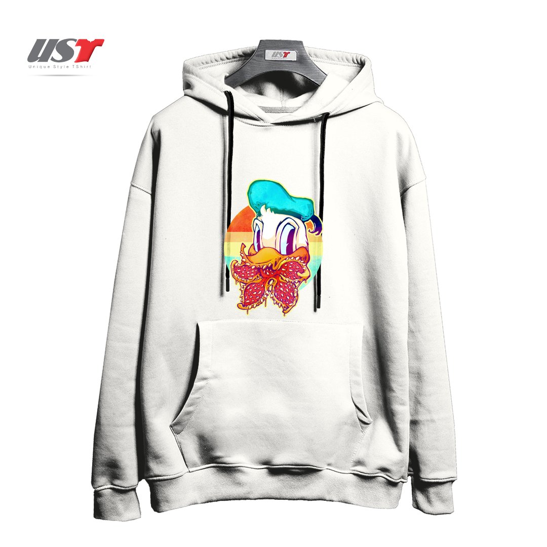 طرح UPSIDE DOWN STRANGER DONALD هودی اورسایزرنگ سفید