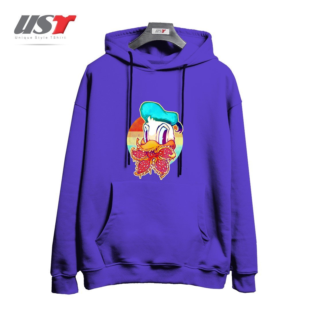 طرح UPSIDE DOWN STRANGER DONALD هودی اورسایزرنگ بنفش