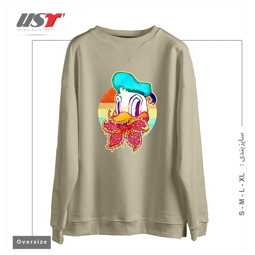 طرح UPSIDE DOWN STRANGER DONALD سوییشرت اورسایزرنگ نخودی
