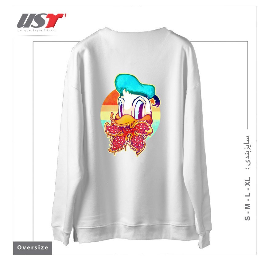 طرح UPSIDE DOWN STRANGER DONALD سوییشرت اورسایزرنگ سفید