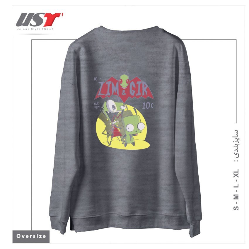 طرح ZIM AND GIR سوییشرت اورسایزرنگ طوسی ملانژ