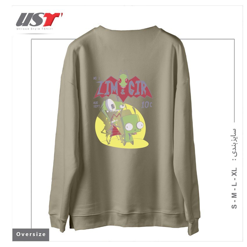 طرح ZIM AND GIR سوییشرت اورسایزرنگ نخودی