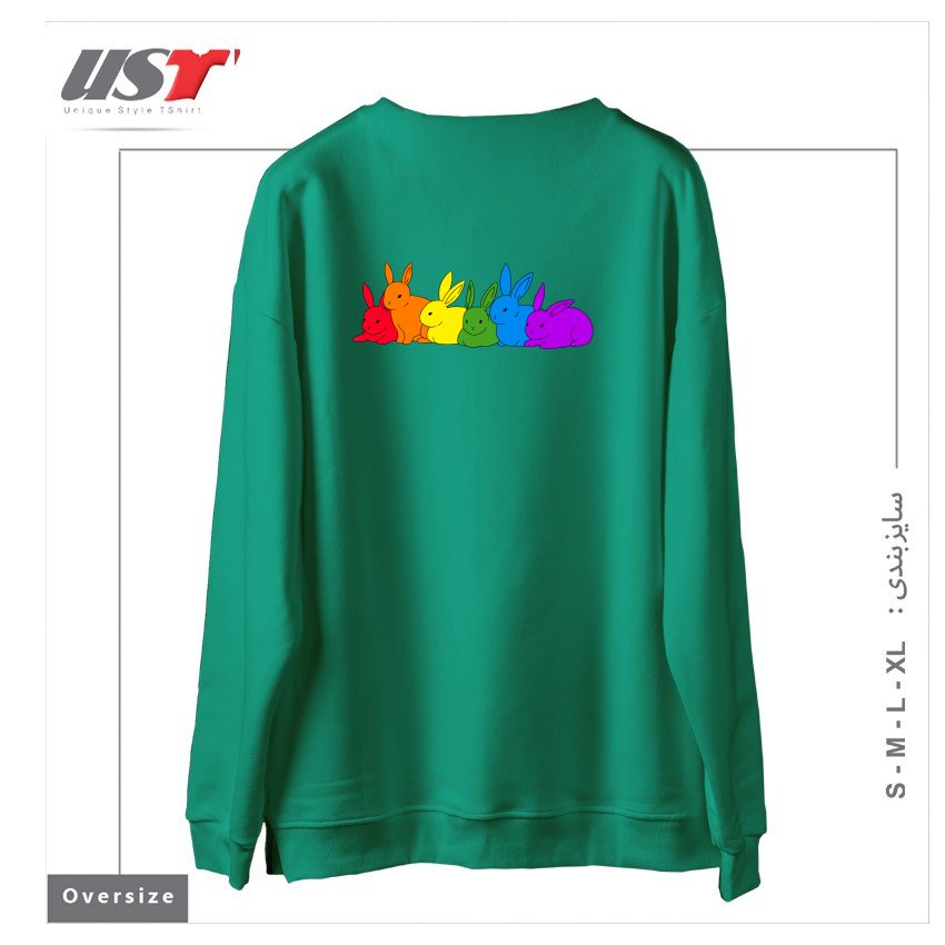 طرح LOVE IS FOR EVERYBUNNY سوییشرت اورسایزرنگ سبز سدری