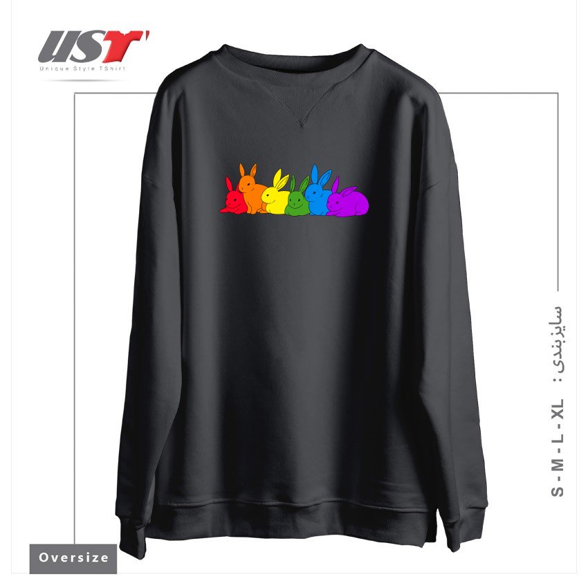 طرح LOVE IS FOR EVERYBUNNY سوییشرت اورسایزرنگ دودی