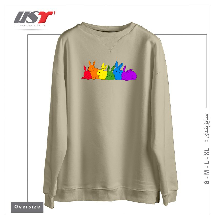 طرح LOVE IS FOR EVERYBUNNY سوییشرت اورسایزرنگ نخودی