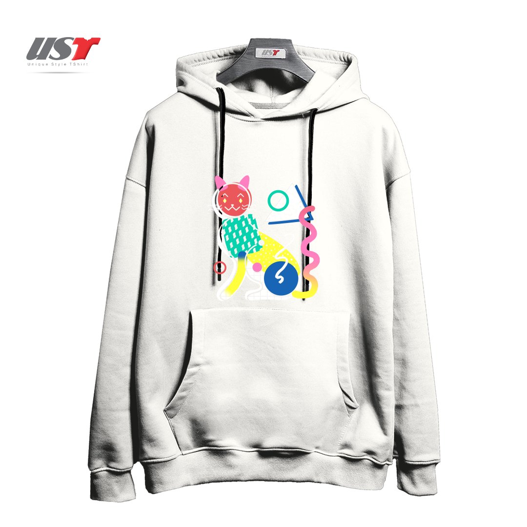 طرح MEMPHIS CAT DESIGN هودی اورسایزرنگ سفید