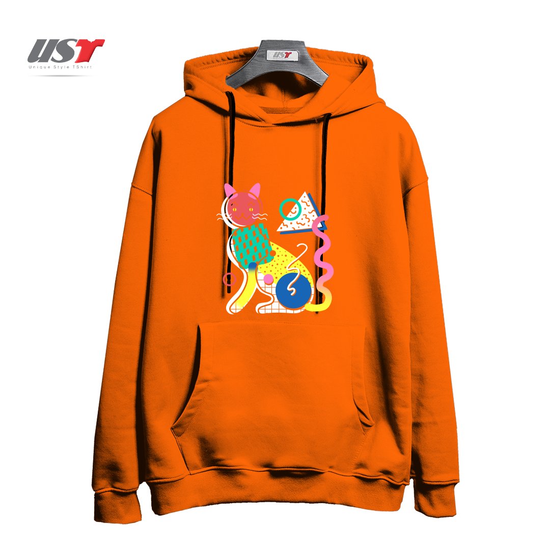 طرح MEMPHIS CAT DESIGN هودی اورسایزرنگ نارنجی