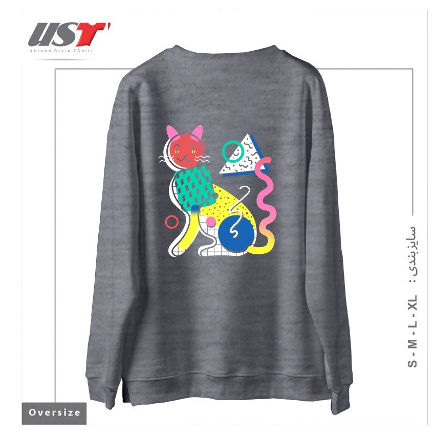 طرح MEMPHIS CAT DESIGN سوییشرت اورسایزرنگ طوسی ملانژ
