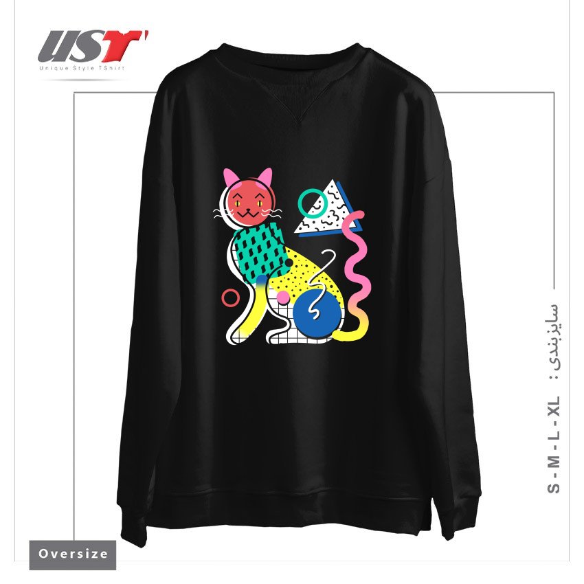 سوییشرت اورسایز طرح MEMPHIS CAT DESIGN