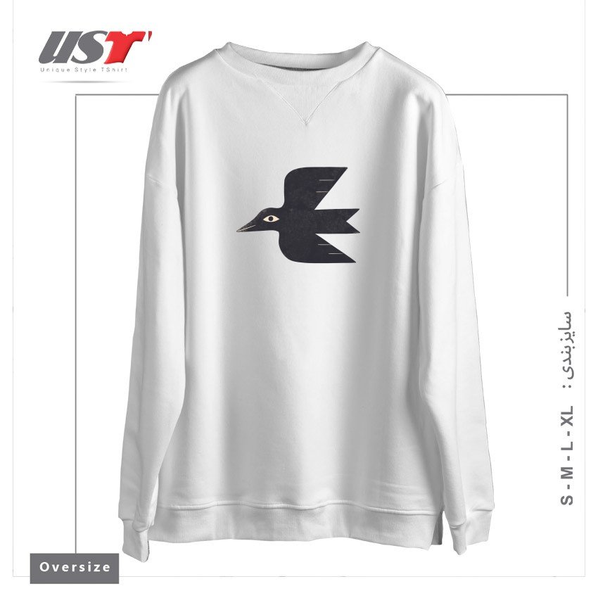 طرح MINIMAL BLACKBIRD NO. 1 سوییشرت اورسایزرنگ سفید