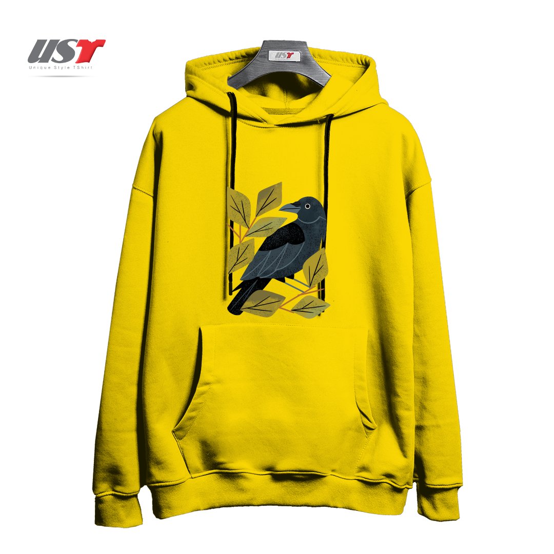 طرح PERCHING RAVEN هودی اورسایزرنگ زرد