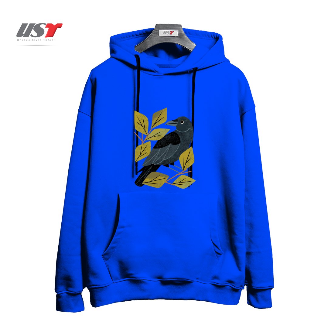 طرح PERCHING RAVEN هودی اورسایزرنگ آبی شالی