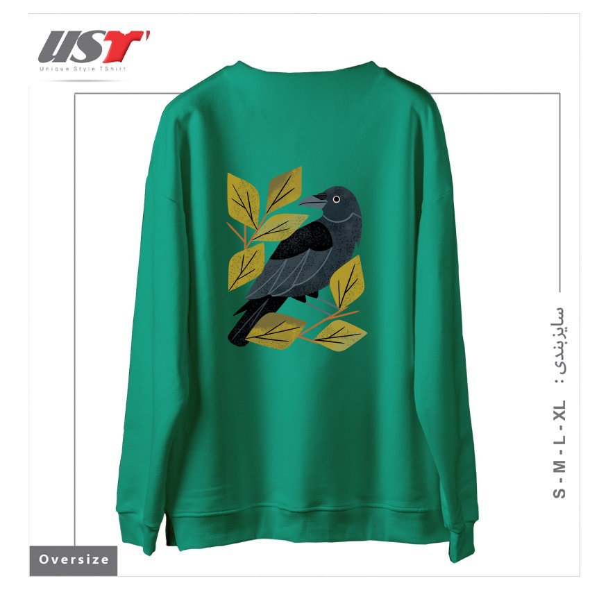طرح PERCHING RAVEN سوییشرت اورسایزرنگ سبز سدری