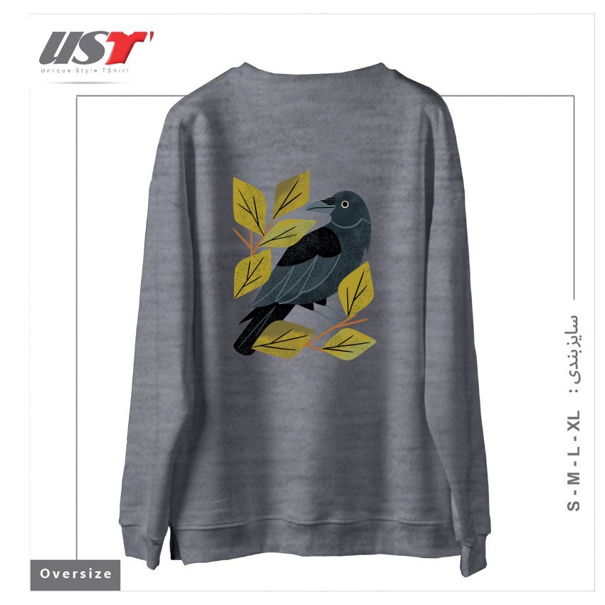 طرح PERCHING RAVEN سوییشرت اورسایزرنگ طوسی ملانژ