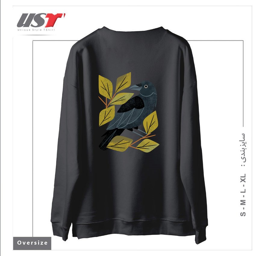 طرح PERCHING RAVEN سوییشرت اورسایزرنگ دودی