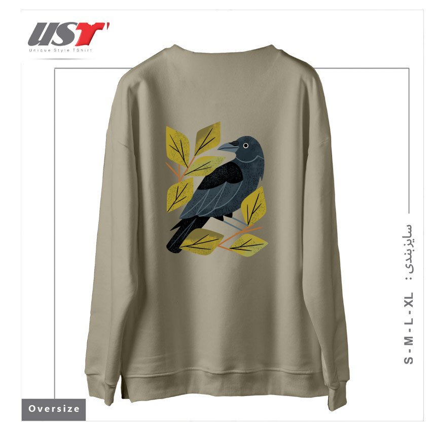 طرح PERCHING RAVEN سوییشرت اورسایزرنگ نخودی