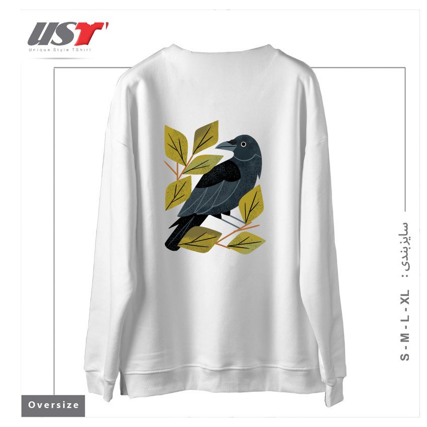 طرح PERCHING RAVEN سوییشرت اورسایزرنگ سفید