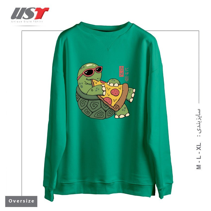طرح PIZZA TURTLE121210 سوییشرت اورسایزرنگ سبز سدری