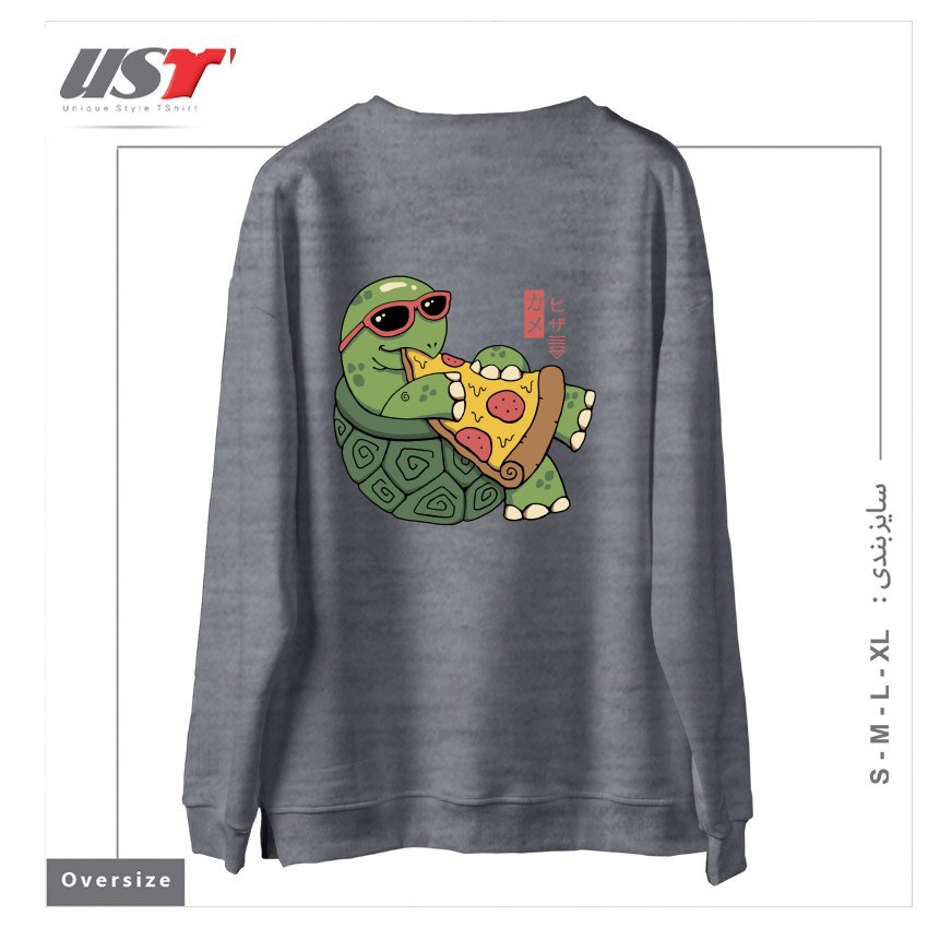طرح PIZZA TURTLE121210 سوییشرت اورسایزرنگ طوسی ملانژ