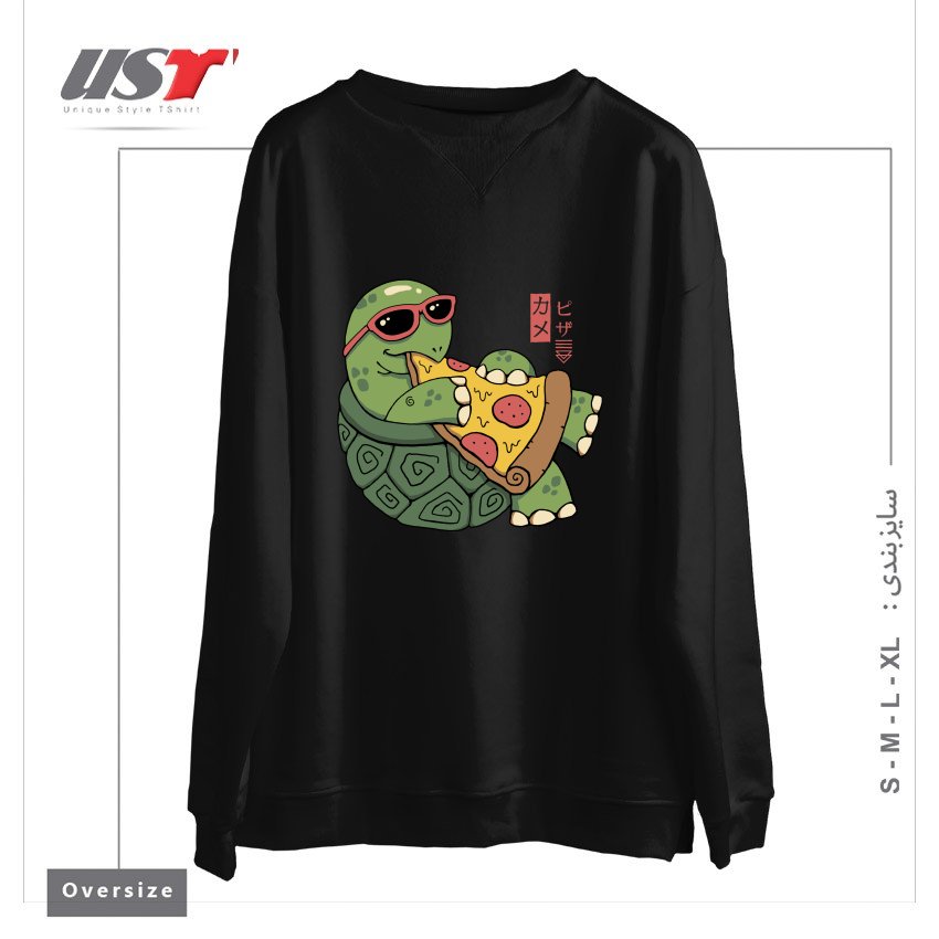 طرح PIZZA TURTLE121210 سوییشرت اورسایزرنگ مشکی