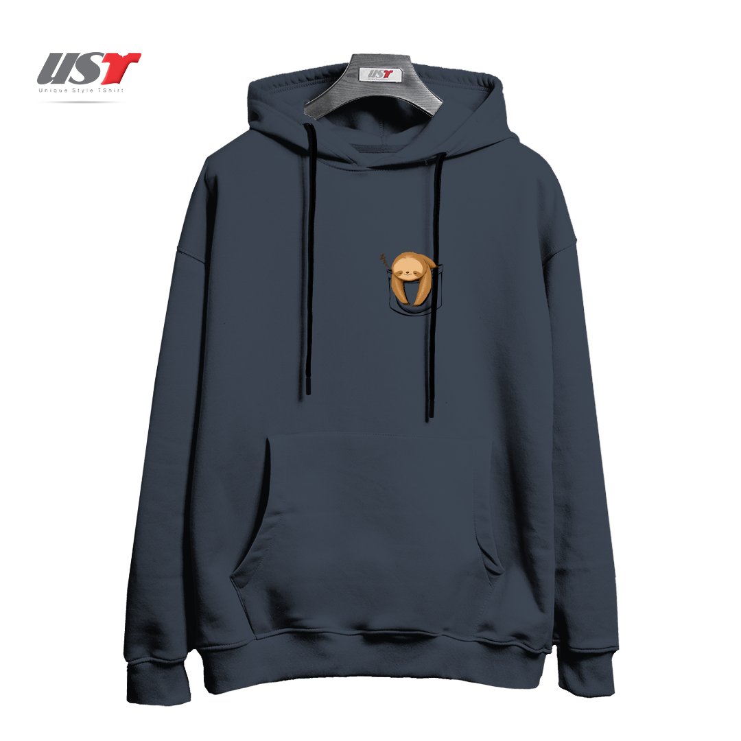 طرح SLOTH IN A POCKET هودی اورسایزرنگ دودی